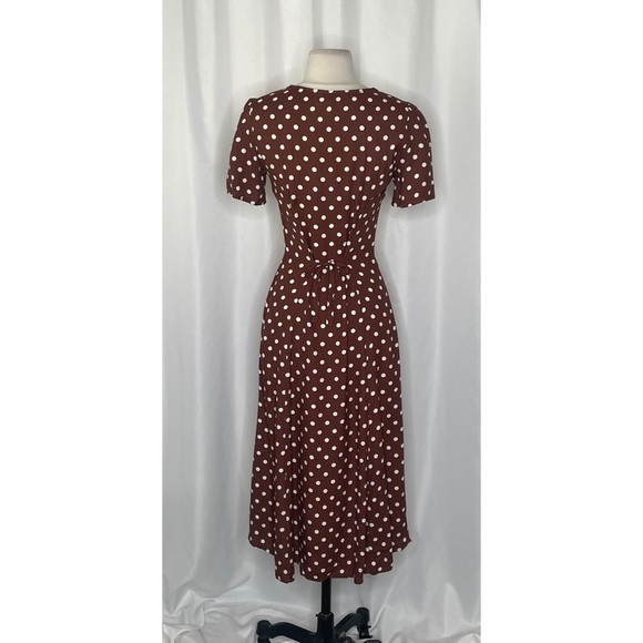 REFORMATION Locklin Dress Brown White Polka Dot Midi Au Lait Chocolate Dress 2 - Picture 10 of 15